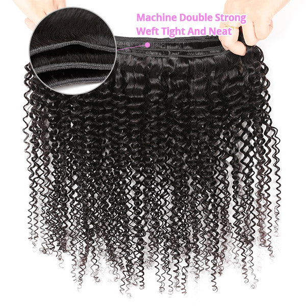 Brazilian Kinky Curly Hair 4 Bundles with 4*4 Transparent Lace Closure Virgin Hair Extensions