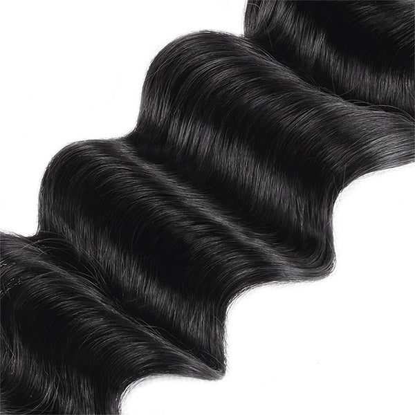 Brazilian Loose Deep Wave 3 Bundles with Transparent 4*4 Lace Closure