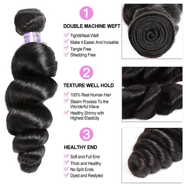 Allove Hair Peruvian Loose Wave 3 Bundle Deals Virgin Human Hair Weave