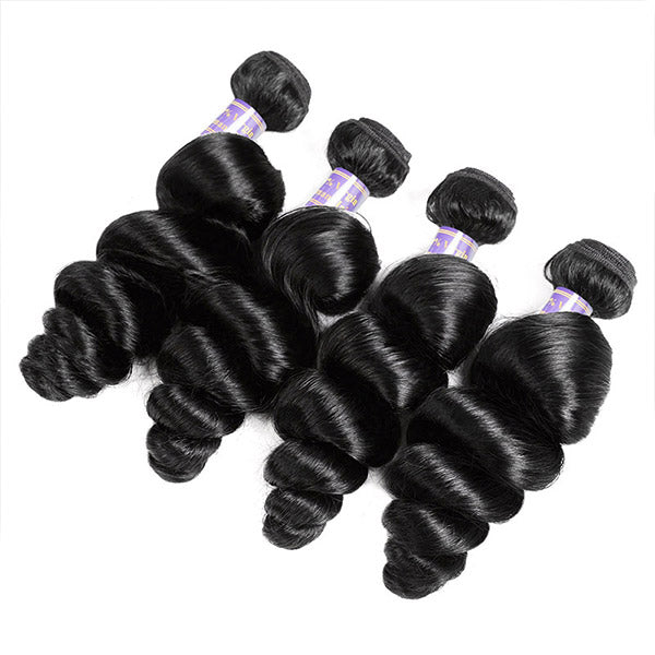 Brazilian Loose Wave Virgin Human Hair 4 Bundles With 4*4 Transparent Lace Closure