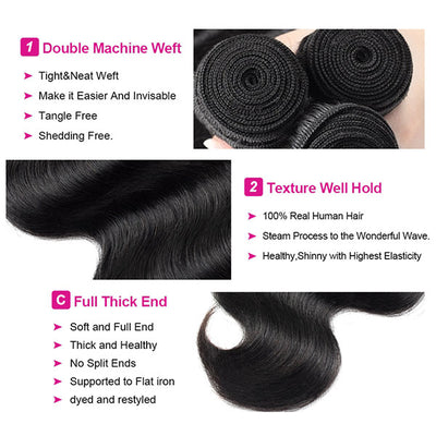 Allove 30 Inch Body Wave Bundles Human Hair Bundles Brazilian Virgin Hair Weave Bundles 1/3/4 Bundle Deals Remy Hair Extensions