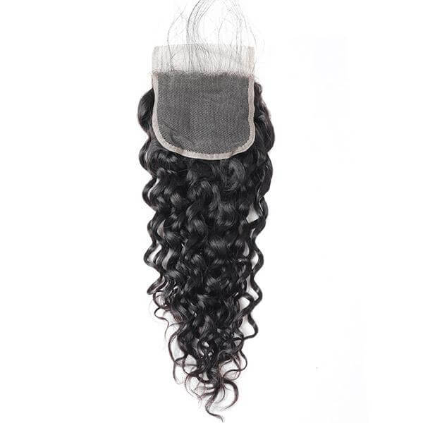 Brazilian Water Wave Hair 3 Bundles with Transparent 4*4 Lace Closure