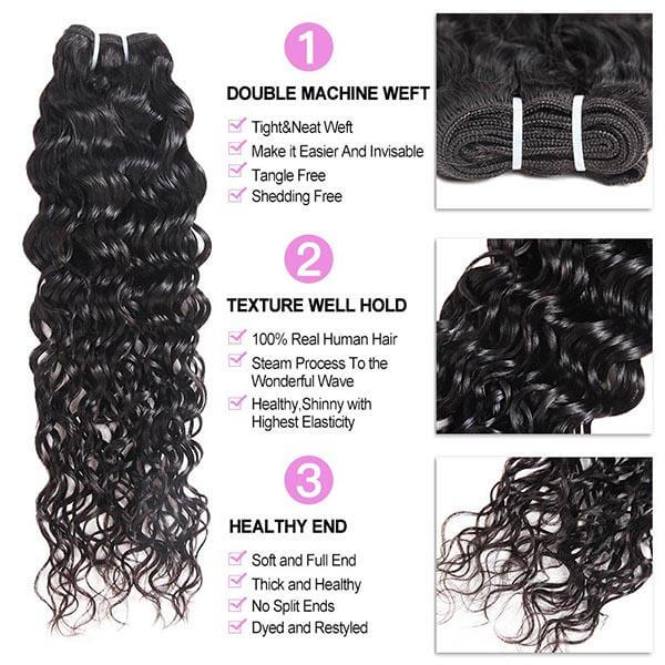 Brazilian Water Wave Hair 3 Bundles with Transparent 4*4 Lace Closure