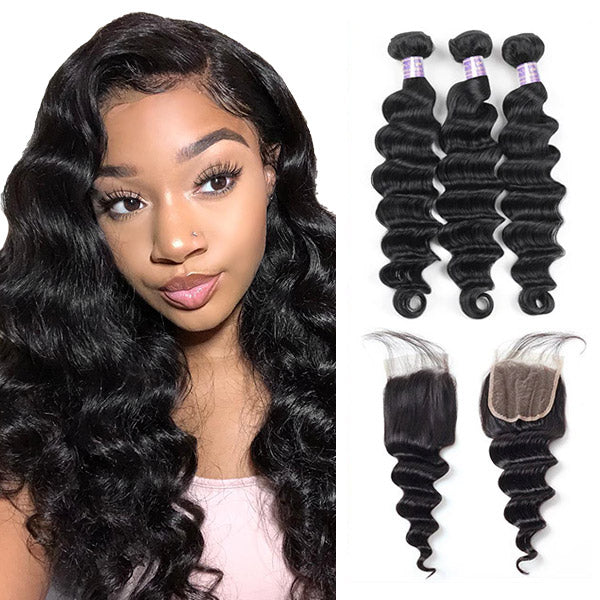 Elevate your style with Allove Hair's luxurious Brazilian Loose Deep Wave Hair Bundles with Closure. Made from high-quality Brazilian hair, these bundles feature a stunning loose deep wave texture that adds volume and movement to your look.