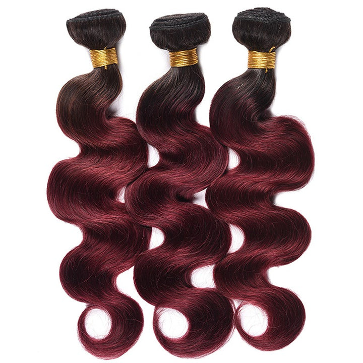 Allove Hair Ombre T1B 99J Body Wave Human Hair Bundles With Lace Closure : ALLOVEHAIR