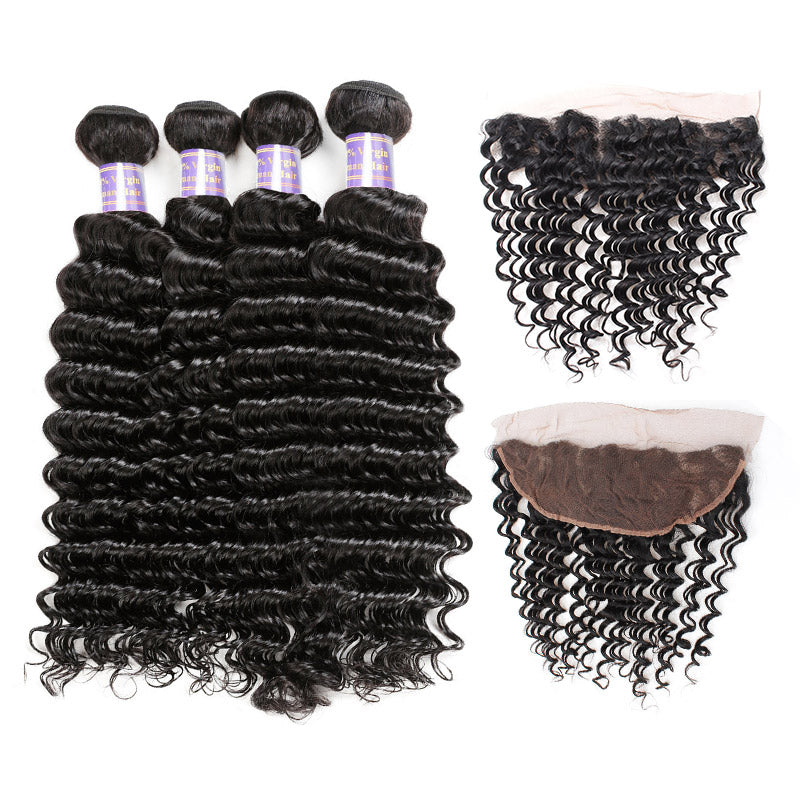 Transform your look with Allove Hair's Deep Wave Bundle Deals! Our premium Indian hair features beautifully defined waves that add volume and movement, perfect for any occasion. Each set includes a generous selection of bundles complemented by a 13x4 lace frontal closure, allowing for versatile styling and a flawless, natural blend. Ideal for sew-in applications.