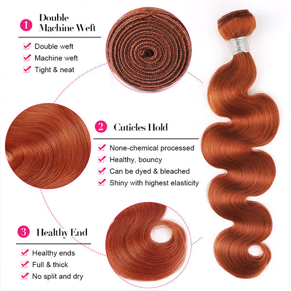Ginger Orange Color Body Wave 3 Bundles With Closure Human Hair Brazilian Remy Human Hair Extension