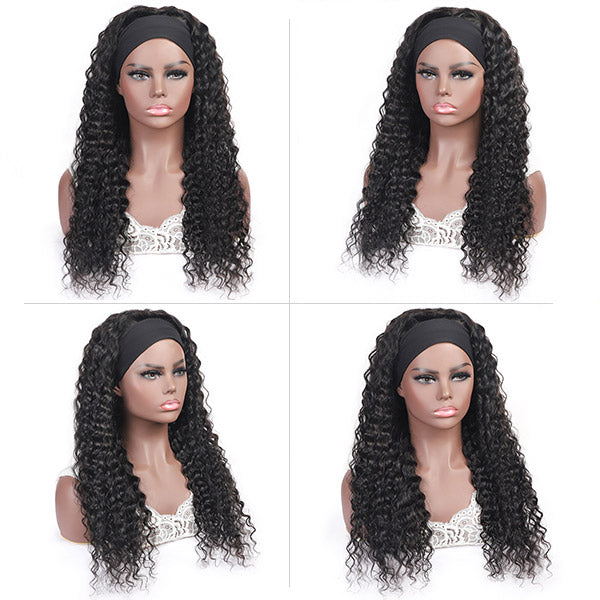 Allove Headband Wig Deep Wave Human Hair Non Lace Wig For Black Women