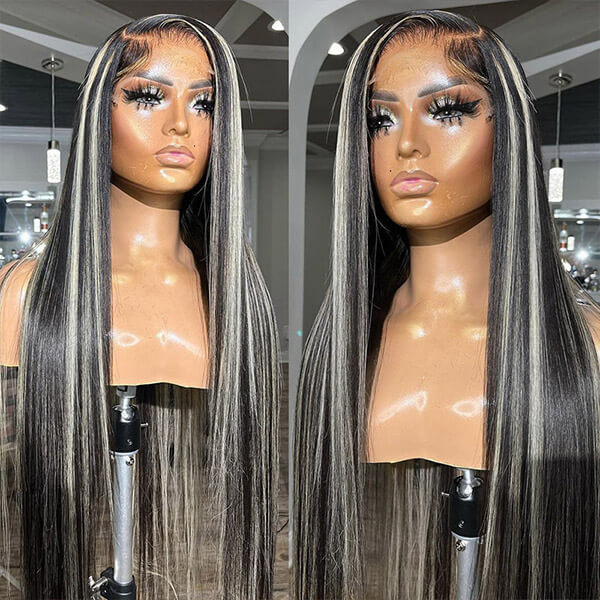 Grey Highlight Straight HD Transparent 13x4 Lace Frontal Wig For Black Women