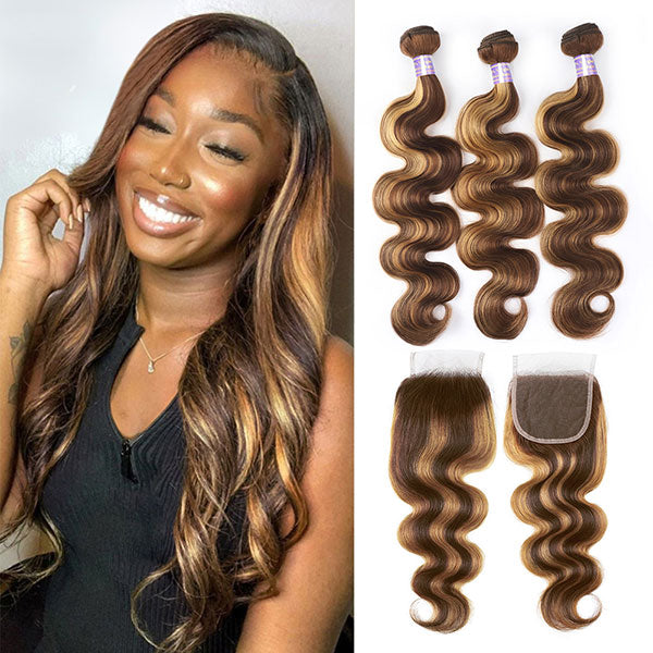 Indulge in the beauty of Allove Hair with our exquisite Highlight human hair bundles. Our body wave hair in a stunning P4/27 color blend offers a trendy and vibrant look. Whether you prefer subtle highlights or bold contrasts, our premium hair bundles with closure allow for versatile styling options.