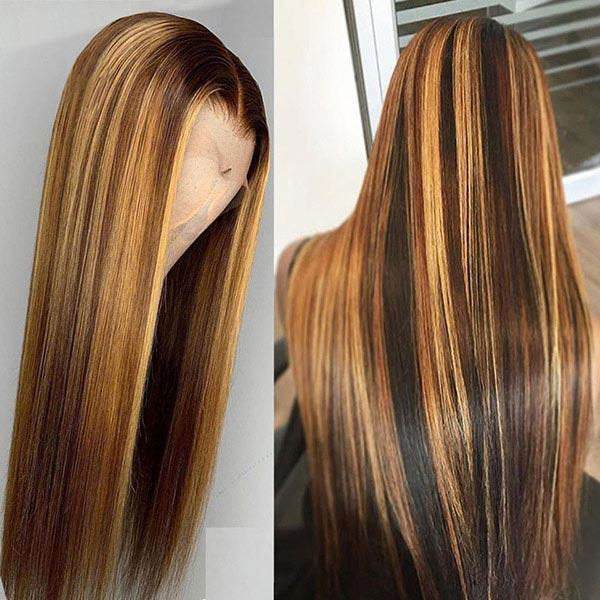 Allove Honey Blonde Ombre Hair Straight Lace Front Human Hair Wigs