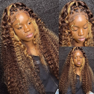 Honey Blonde Ombre Brazilian Deep Wave Hair 3 Bundles With 4*4 Lace Closure Human Hair