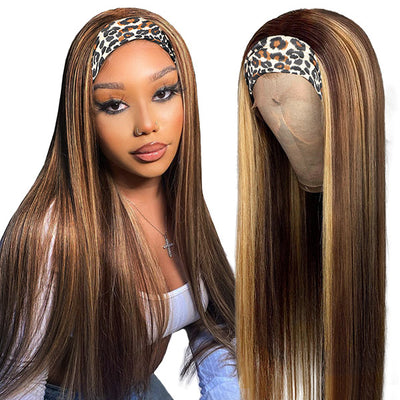 Honey Blonde Ombre Hair With Headband Straight Human Hair Non Lace Wig