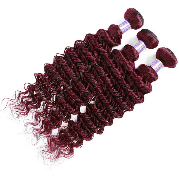 99J Burgundy Brazilian Deep Wave Hair 3 Bundles With 4x4 Closure Human Hair Extension