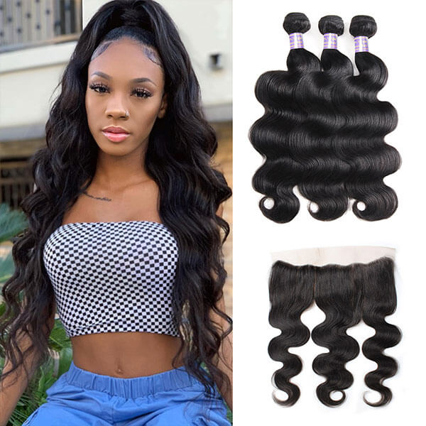 Malaysian Body Wave 3 Bundles with 13*4 Lace Frontal Human Hair : ALLOVEHAIR