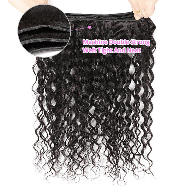 Allove Hair Water Wave Human Hair Ocean Wave 3 Bundles With 5*5 Transparent Lace Closure