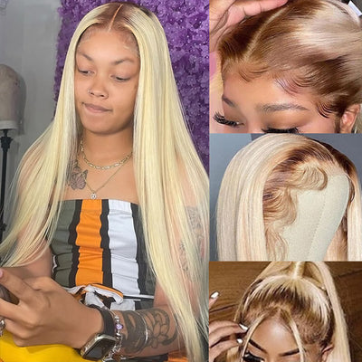 Long 40Inch Ombre Blonde Color Straight HD 13x4 Lace Frontal Wig with Brown Root