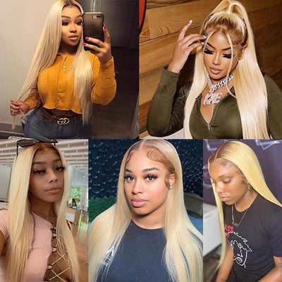 Long 40Inch Ombre Blonde Color Straight HD 13x4 Lace Frontal Wig with Brown Root
