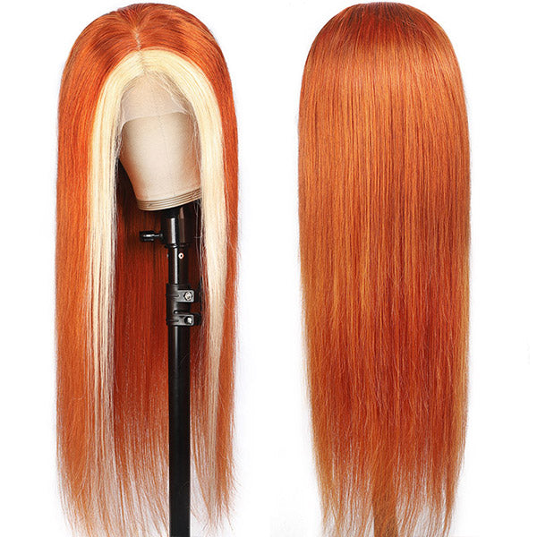 Orange Ginger Ombre Blonde 613 Glueless HD Lace Frontal Straight Wig Transparent Lace Front Wigs For Women