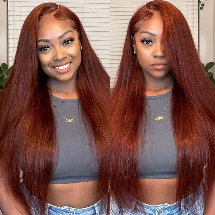 Reddish Brown Color Straight Human Hair 13x4 HD Lace Front Wigs Brazilian Human Hair Wig 4x4 Transparent Lace Closure Wigs