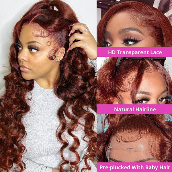 Reddish Brown #33 Color Loose Deep Wave Lace Front Wig 13x4 HD Transparent Lace Frontal Human Hair Wigs