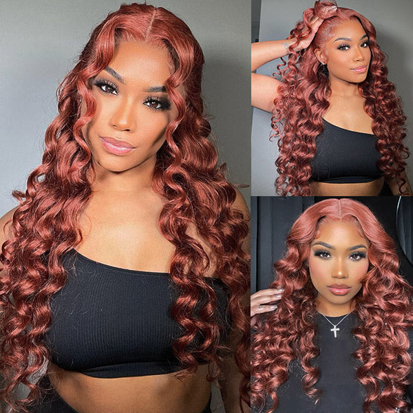 Reddish Brown #33 Color Loose Deep Wave Lace Front Wig 13x4 HD Transparent Lace Frontal Human Hair Wigs