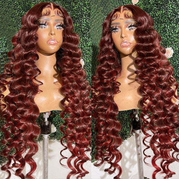 Reddish Brown #33 Color Loose Deep Wave Lace Front Wig 13x4 HD Transparent Lace Frontal Human Hair Wigs