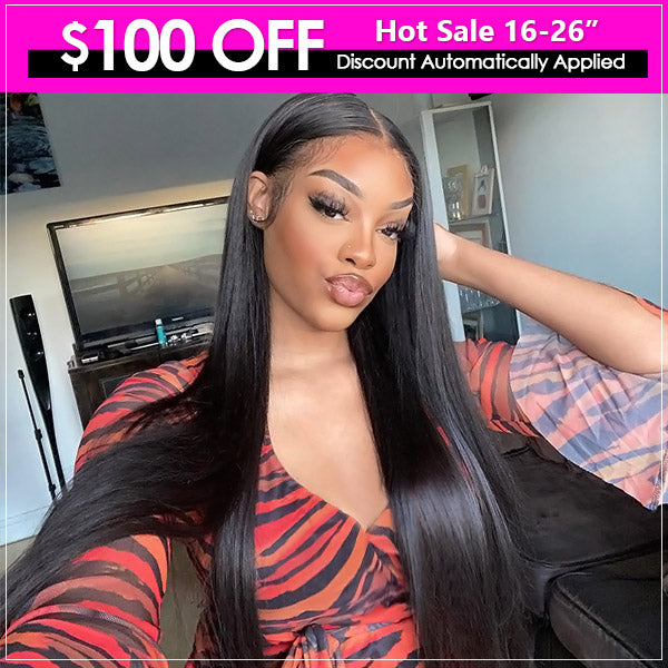Save $100 OFF 4x4 HD Lace Closure Straight Wig Brazilian Human Hair Lace Wigs