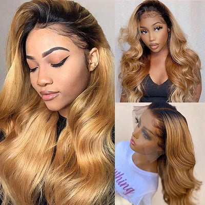 T1B/27 Honey Blonde Color Brazilian Body Wave Hair 3 Bundles With 4x4 Lace Closure Human Hair Weave