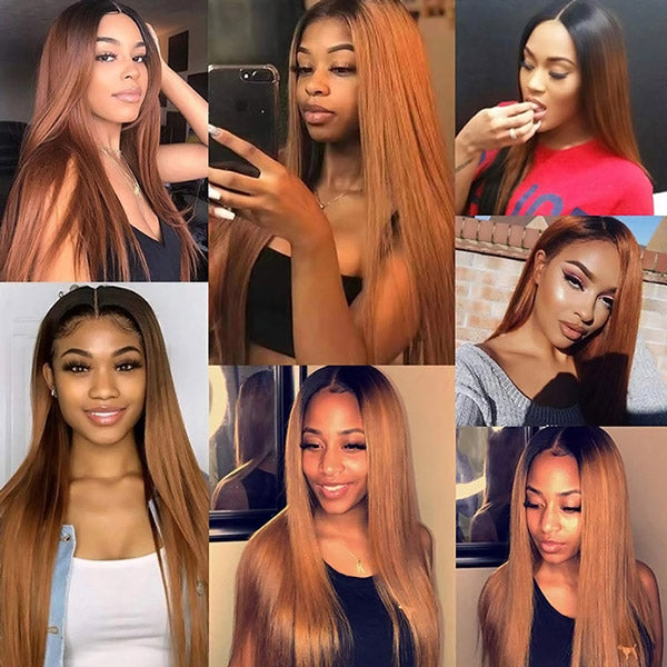T1B/30 Ombre Brown Color Brazilian Straight Hair 3 Bundles With 4x4 Lace Closure Human Hair Extensions