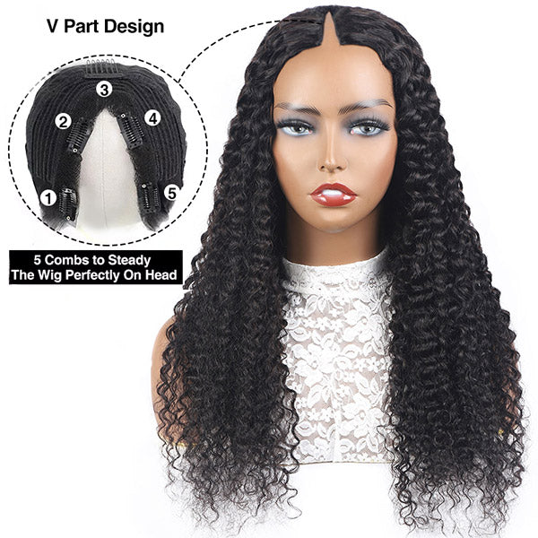 V Part Wig Human Hair No Leave Out Side Part Deep Curly Lace Frontal Wigs Brazilian Human Hair Wigs for Women