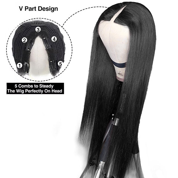 V Part Wigs Straight Brazilian Virgin Human Hair Wigs For Black Women Glueless No Leave Out Lace Front Wig