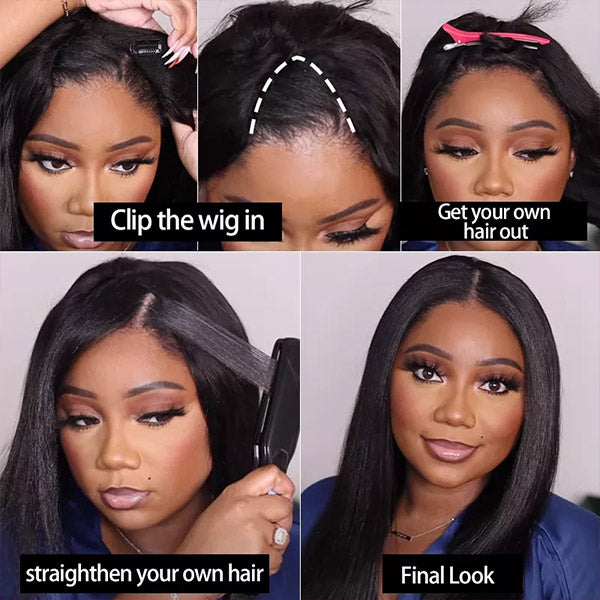 V Part Wigs Straight Brazilian Virgin Human Hair Wigs For Black Women Glueless No Leave Out Lace Front Wig