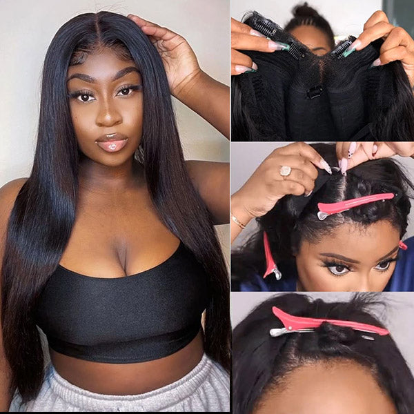 V Part Wigs Straight Brazilian Virgin Human Hair Wigs For Black Women Glueless No Leave Out Lace Front Wig