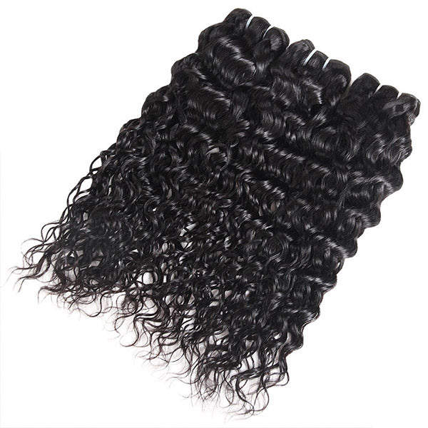 Brazilian Human Hair Water Wave 3 Bundles With 13*4 Lace Frontal Closure