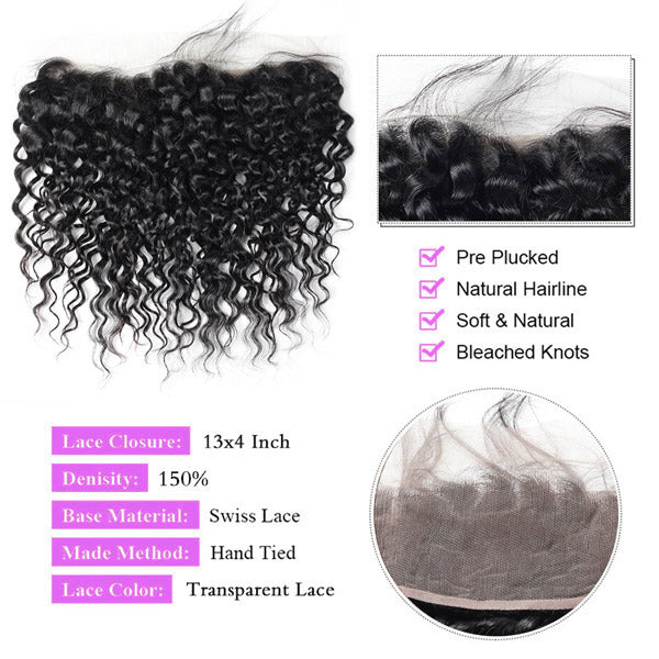 Brazilian Human Hair Water Wave 3 Bundles With 13*4 Lace Frontal Closure