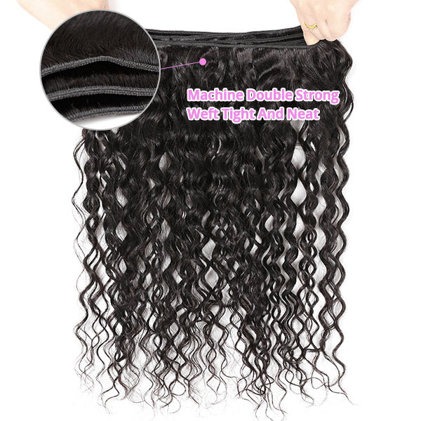 Brazilian Human Hair Water Wave 3 Bundles With 13*4 Lace Frontal Closure