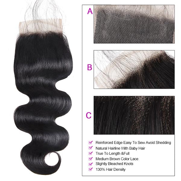 Allove Hair Wholesale 10 Bundles Body Wave 4*4 Lace Closure