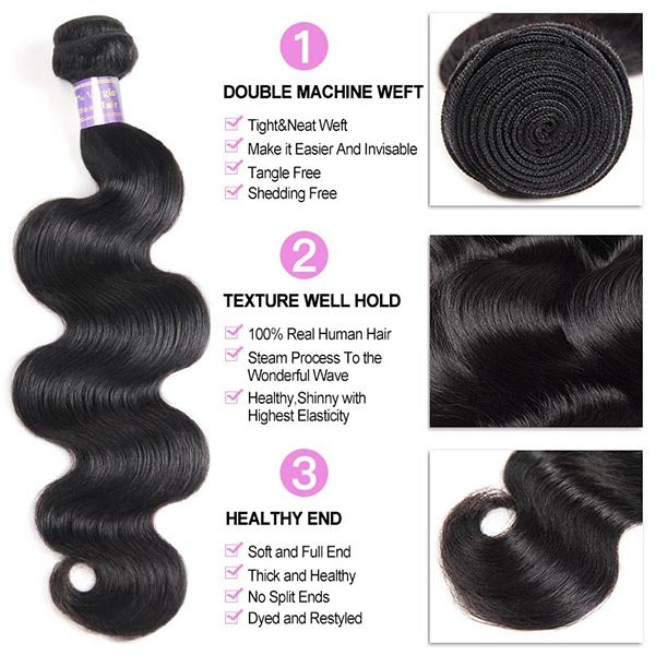 Brazilian Body Wave 4 Bundles with Ear to Ear Lace Frontal Closure