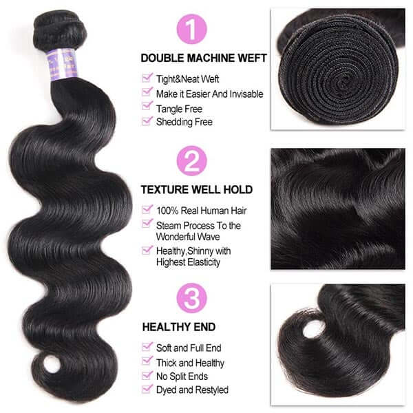 Brazilian Body Wave 3 Bundles With 13*4 HD Transparent Lace Frontal Virgin Human Hair