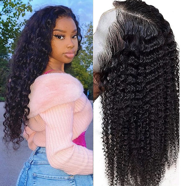 Save $100 OFF HD Transparent 4x4 Lace Closure Kinky Curly Human Hair Lace Wigs