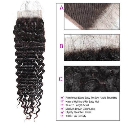 Allove Hair Brazilian Deep Wave 3 Bundles with 4*4 Lace Closure Virgin Hair