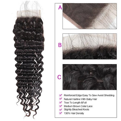 10 Bundles Deep Wave  4*4 Lace Closure 