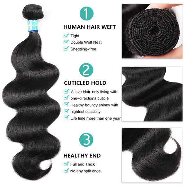 10A Remy Brazilian Body Wave Hair 3 Bundles With 4*4 Lace Closure With Baby Hair : ALLOVEHAIR