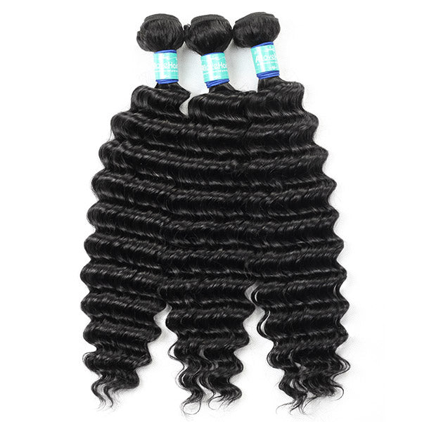 10A Remy Peruvian Deep Wave Hair 3 Bundles With 4*4 Lace Closure With Baby Hair : ALLOVEHAIR