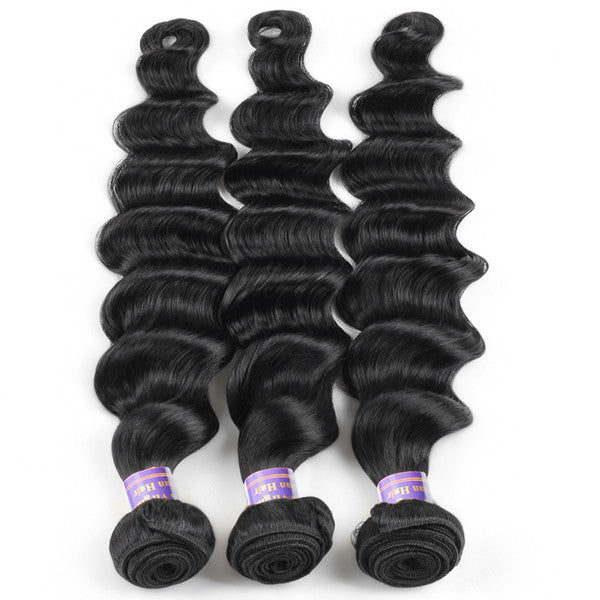 Indian Loose Deep Wave 3 Bundles with HD 13*4 Lace Frontal Virgin Human Hair