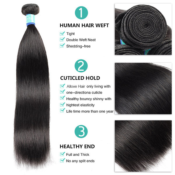 10A Remy Brazilian Straight Hair 3 Bundles With 4*4 Lace Closure With Baby Hair : ALLOVEHAIR