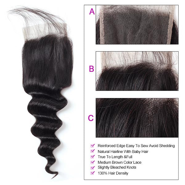 Brazilian Loose Deep Wave Hair 3 Bundles With 4*4 Lace Closure