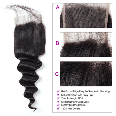 Brazilian Loose Deep Wave Hair 3 Bundles With 4*4 Lace Closure