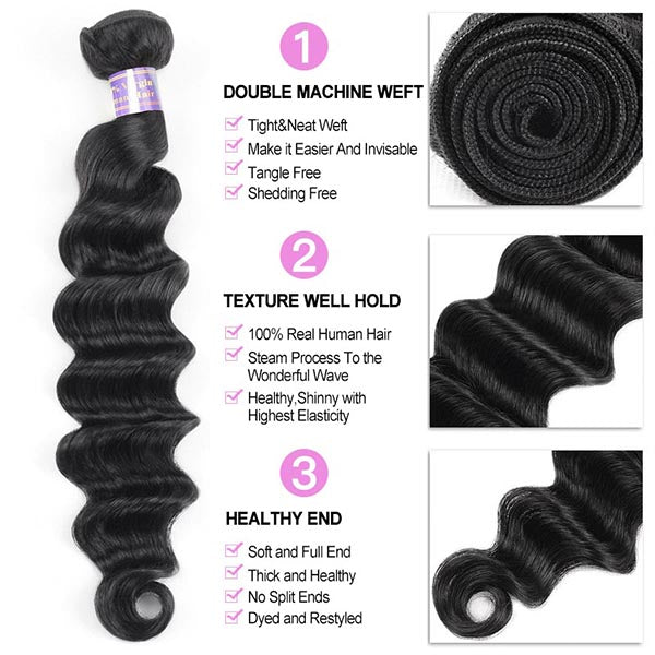 Allove Hair Malaysian Loose Deep Wave 3 Bundles Virgin Human Hair